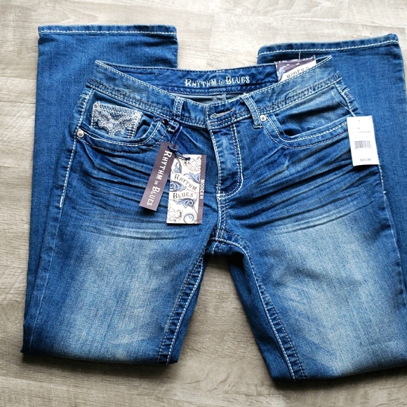 Rhythm In Blues Denim - NWT Rhythm In Blues Women's Jeans Washed Denim Embellished Sz 8S